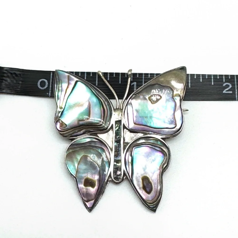Taxco Sterling Silver and Abalone Shell Butterfly Brooch Vintage Pin Mexico